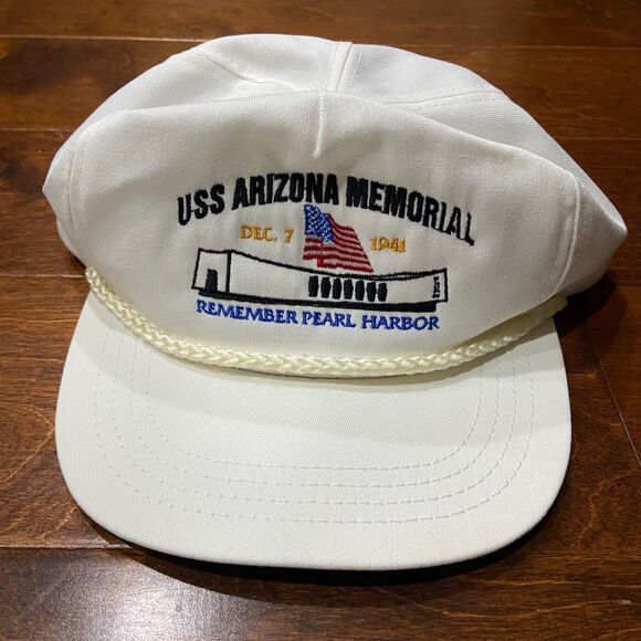 USS Arizona Memorial Pearl Harbor Vintage Embroidered White Snapback Hat Mens OS - Picture 3 of 6